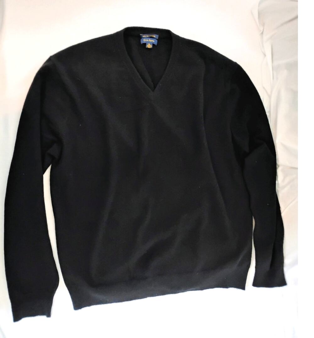 Club Room Mens Cashmere Sweater VNeck Stretch Black Preppy Old Money Heritage XL